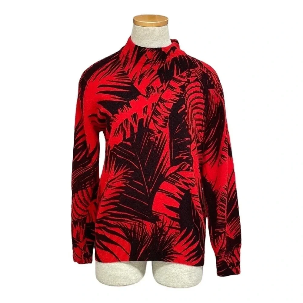 J.A. Higgins Sweater Crew Neck Lambswool Floral Red Black Size Medium M